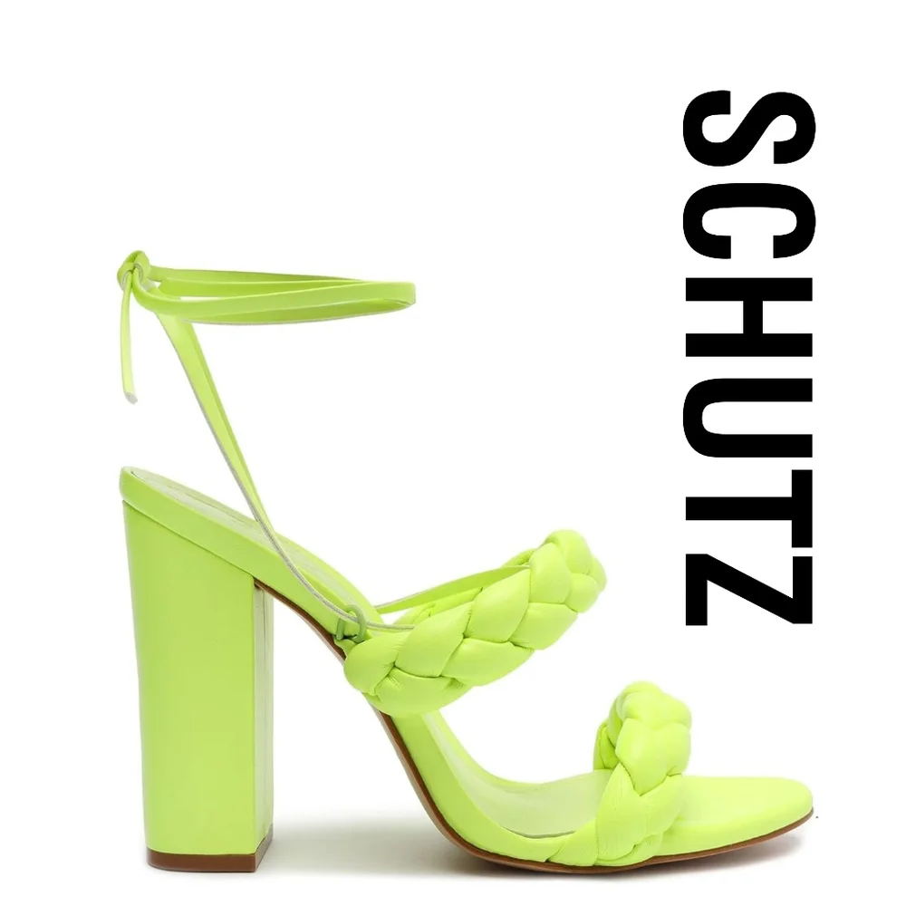 SCHUTZ Zarda High Block Heels Green Fresh Size 7.5 M
